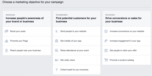 Facebook campaign objectives